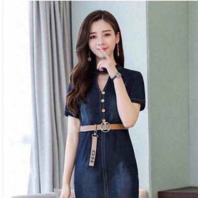 ĐẦM JEAN BODY KHOÉT CỔ ĐÍNH NÚT - NJ932